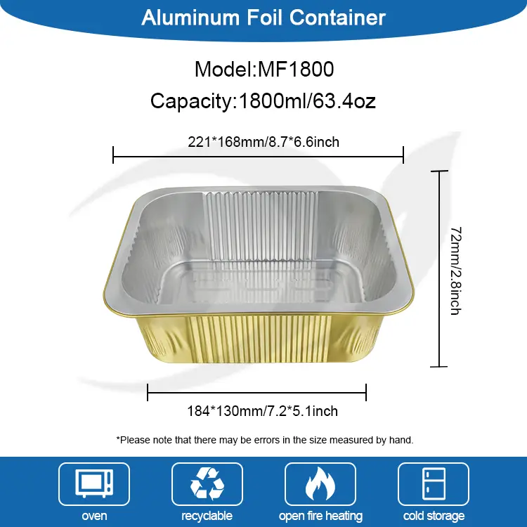 Engangsforsegling firkantet aluminiumsfoliebeholdere
