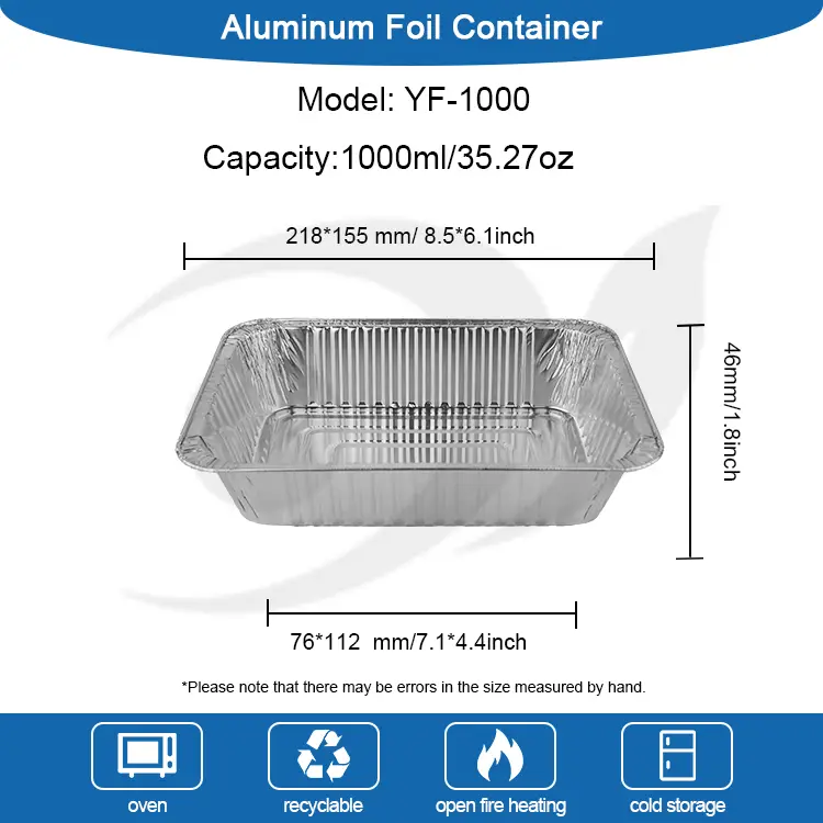 Rektangulær take-out bakeplate sølv aluminiumsfoliebeholdere