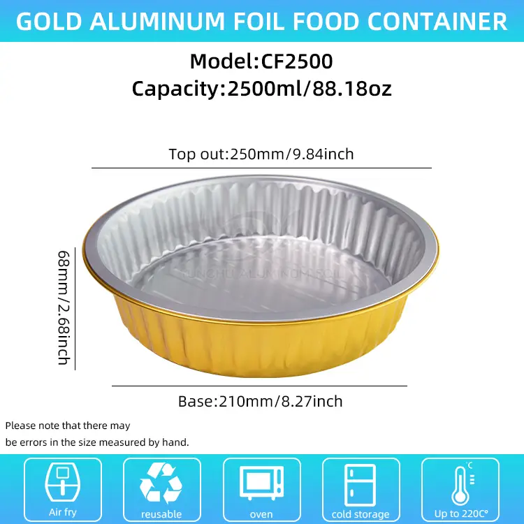 Engangsgrillbrett gylden runde aluminiumsfoliebeholdere