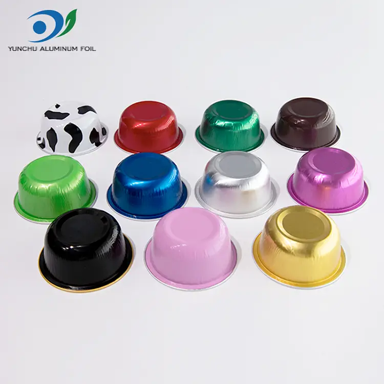 Farget rund stekt glattvegg aluminiumsfoliebeholdere