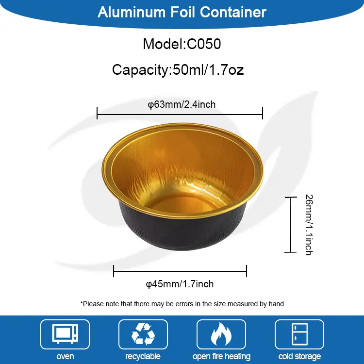 Farget rund stekt glattvegg aluminiumsfoliebeholdere