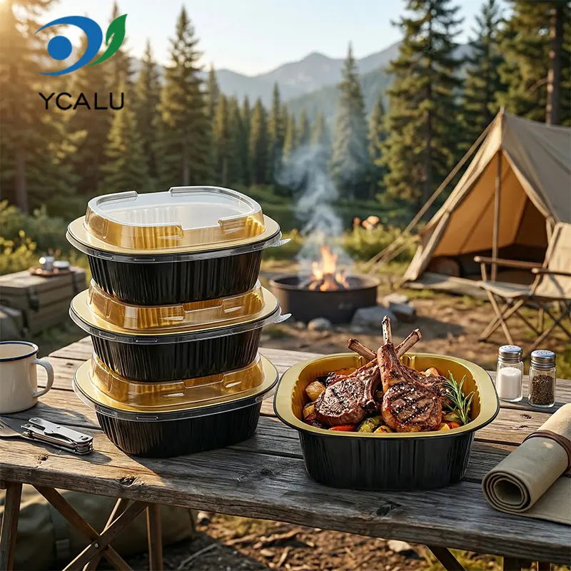 Engangs binaural firkantet boks svart gull aluminiumsfoliebeholdere