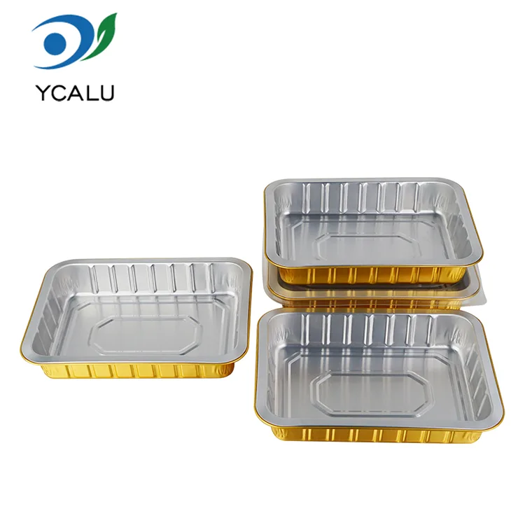 Engangs catering gyldne rektangelbeholdere av aluminiumsfolie Engangs catering gyldne rektangelbeholdere av aluminiumsfolie