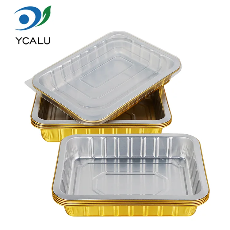 Engangs catering gyldne rektangelbeholdere av aluminiumsfolie