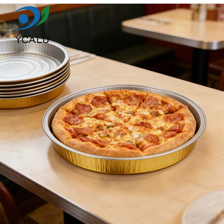 Engangs pizzapannebaking Runde aluminiumsfoliebeholdere Engangs pizzapannebaking Runde aluminiumsfoliebeholdere