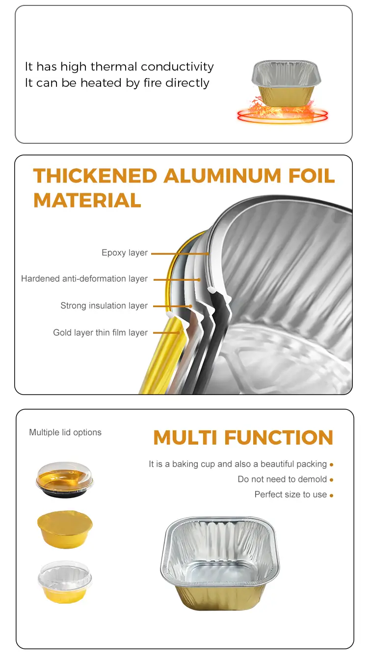Square baking cakes Smoothwall Aluminum Foil Containers