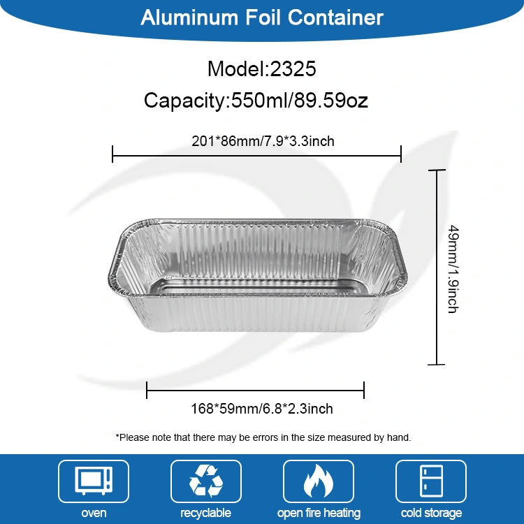 Rektangulær luftfriere takeaway sølv aluminiumsfoliebeholdere