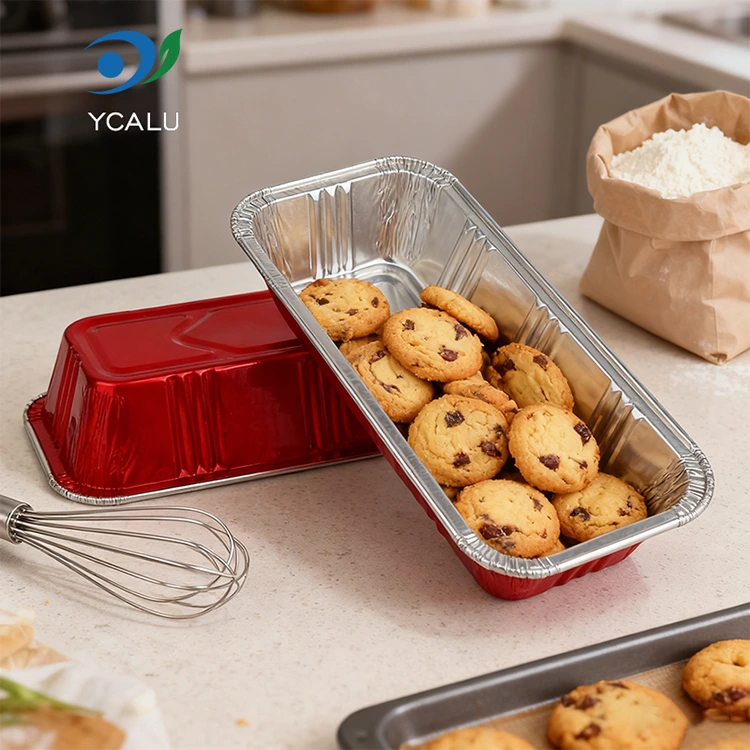 Rektangulær rød bakeri catering Sølv aluminiumsfoliebeholdere