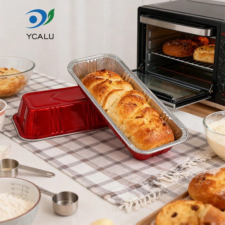 Rektangulær rød bakeri catering Sølv aluminiumsfoliebeholdere