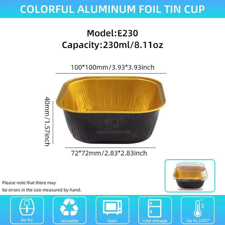 Firkantet farge baking glattvegg aluminium foliebeholdere