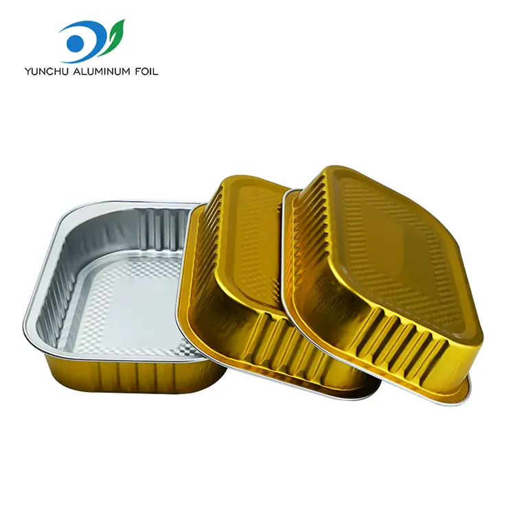 Firkantet takeaway servering gylden aluminiumsfoliebeholdere