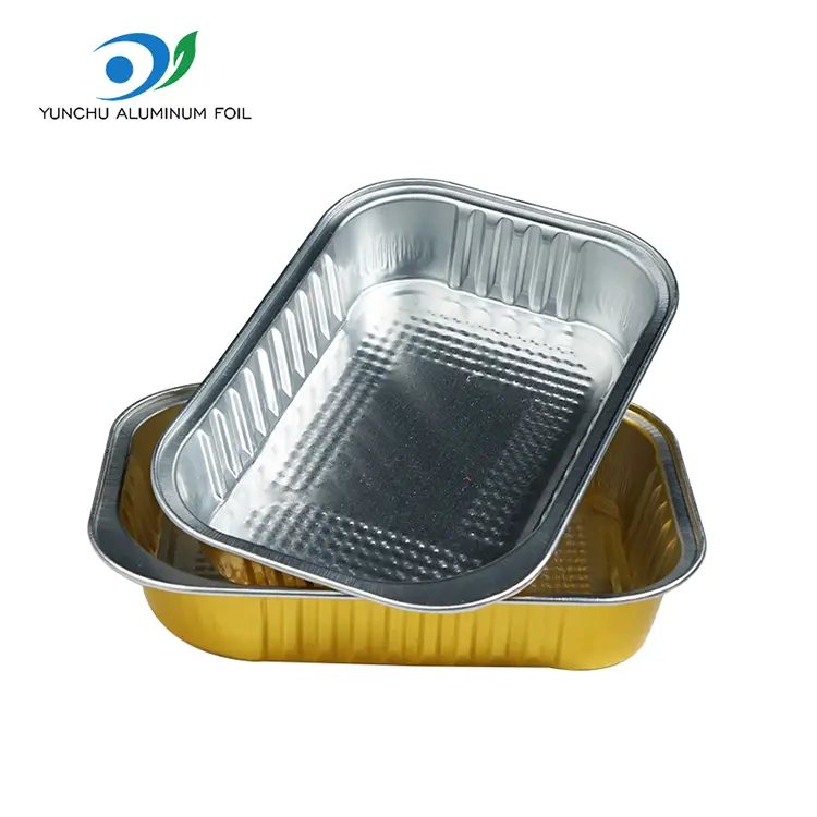 Firkantet takeaway servering gylden aluminiumsfoliebeholdere