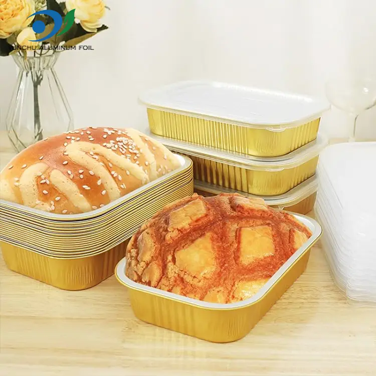 Firkantet takeaway servering gylden aluminiumsfoliebeholdere