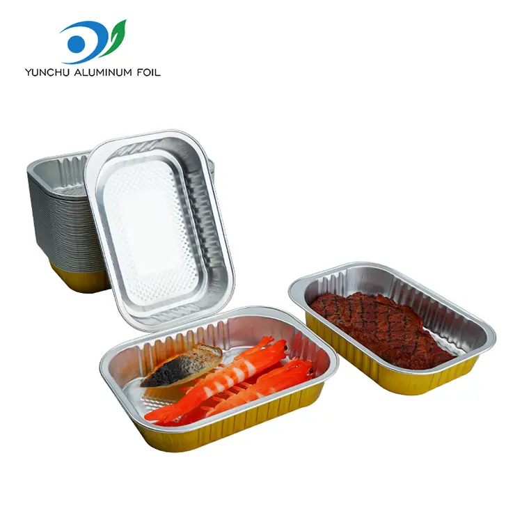 Firkantet takeaway servering gylden aluminiumsfoliebeholdere