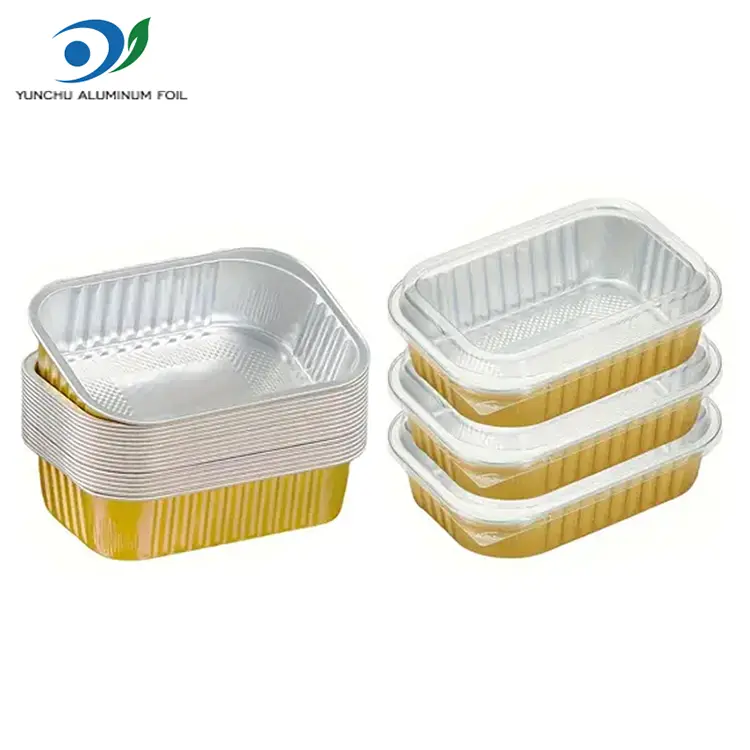 Firkantet takeaway servering gylden aluminiumsfoliebeholdere