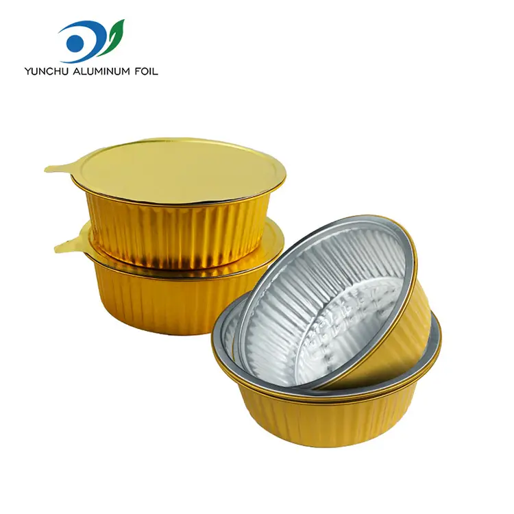 Takeaway liten varm gryte gylden rund aluminium foliebeholdere Takeaway liten varm gryte gylden rund aluminium foliebeholdere