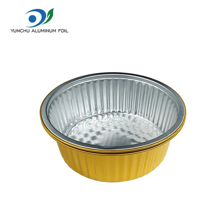 Takeaway liten varm gryte gylden rund aluminium foliebeholdere